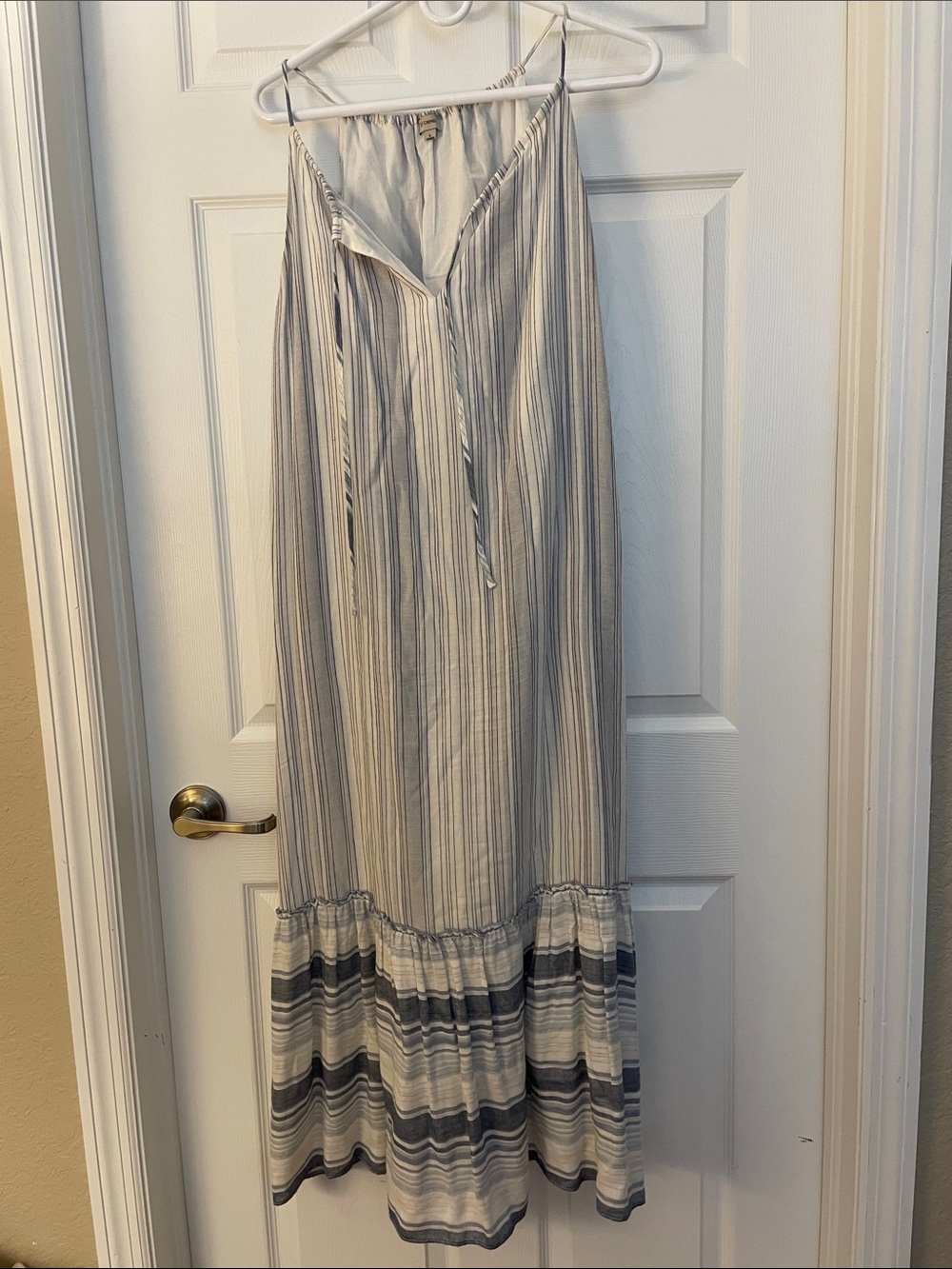 Daniel Cremieux Navy and Cream Striped Spaghetti Strap Maxi Dress